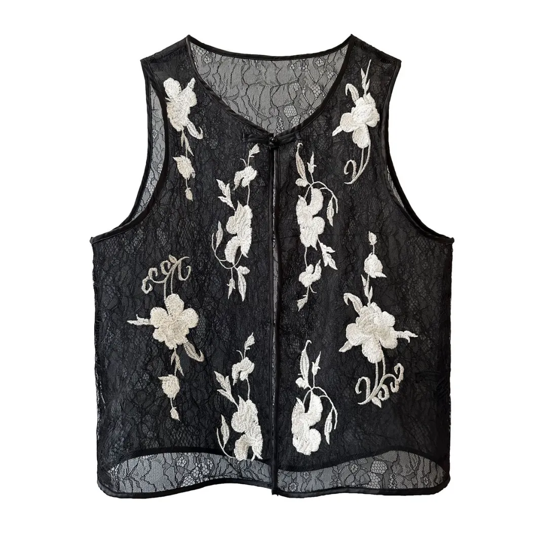 高级感~新中式刺绣马甲开衫 Elegant Chinese-Style Embroidered Floral Lace Vest