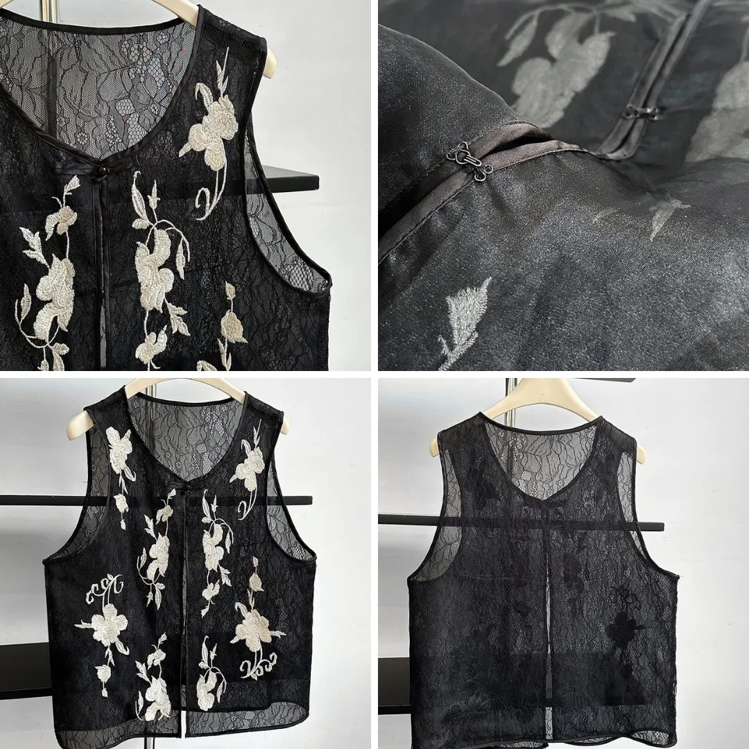 高级感~新中式刺绣马甲开衫 Elegant Chinese-Style Embroidered Floral Lace Vest