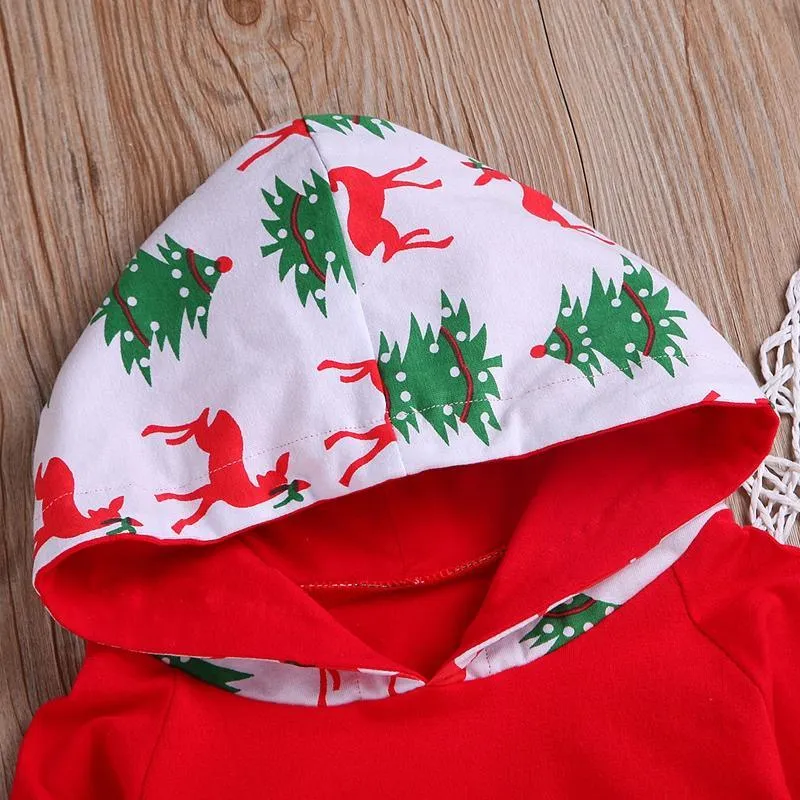 2-piece Elk and Tree Printed Hoodie and Pants Set