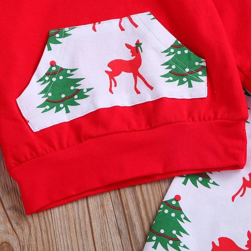 2-piece Elk and Tree Printed Hoodie and Pants Set