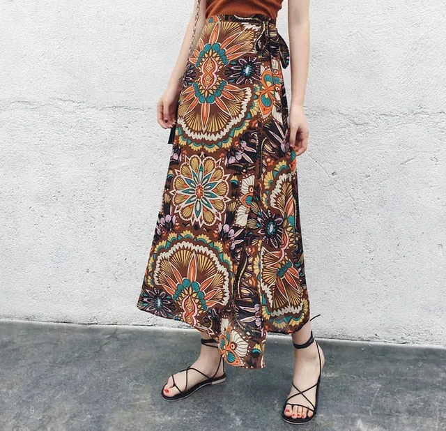25 Colors 2019 Bohemian High Waist Floral Print Summer Skirts for Womens FREE SHIPPING