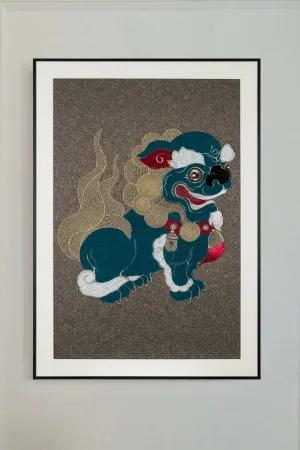 A Set of Embroidery Artwork Featuring Lion Ball Play Design