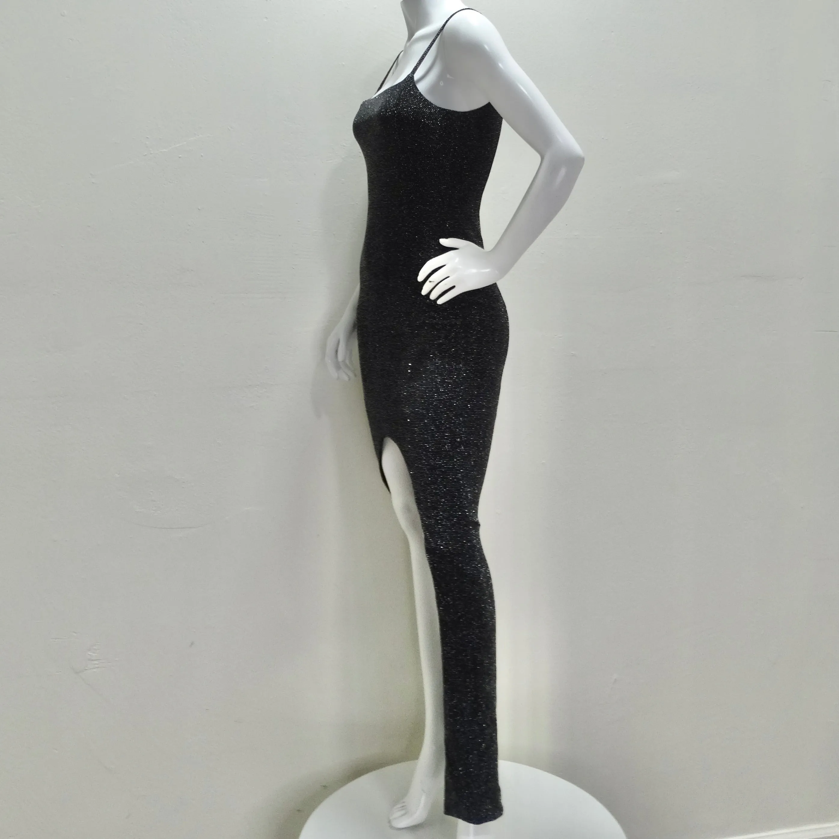 Balmain Slit Black Metallic Maxi Dress