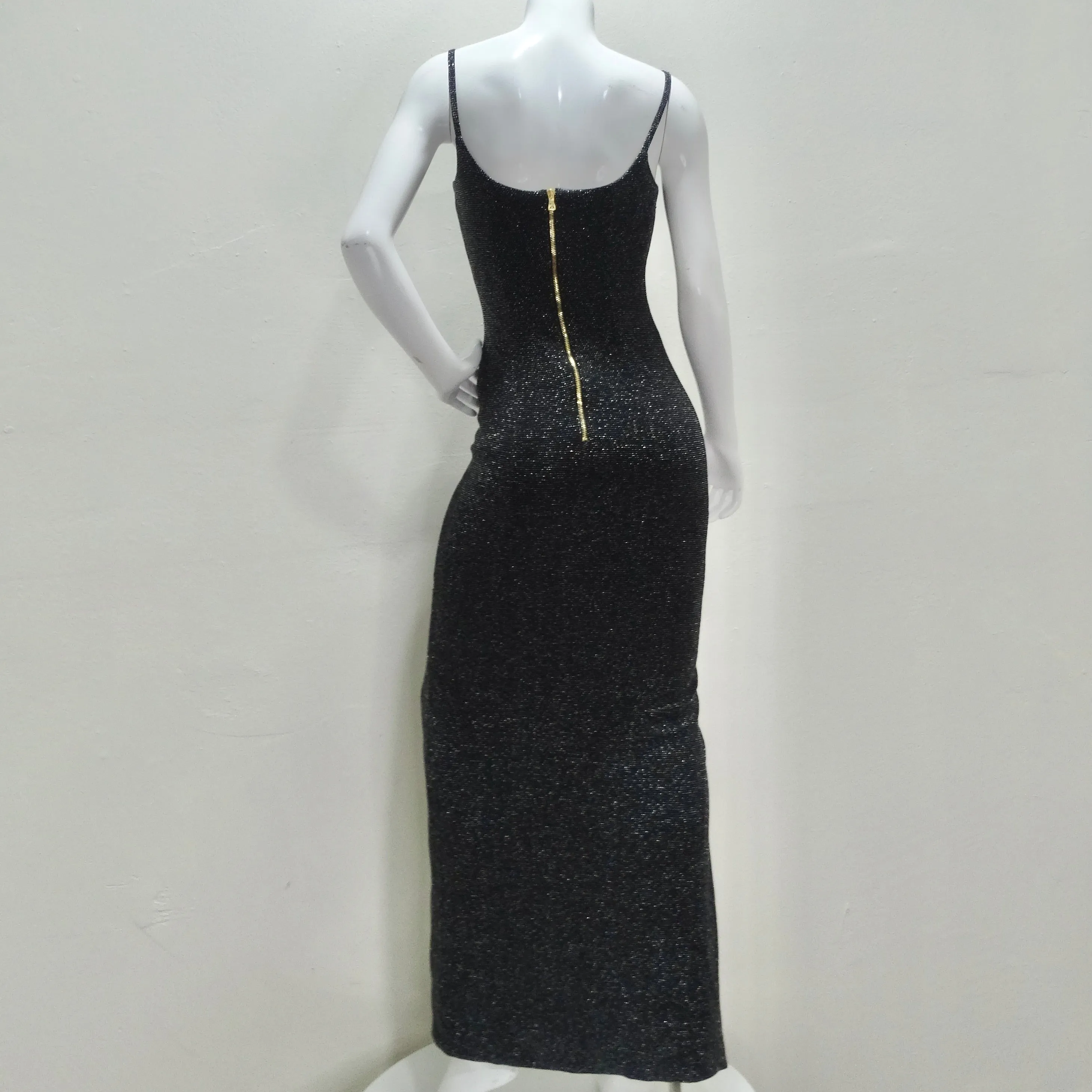 Balmain Slit Black Metallic Maxi Dress