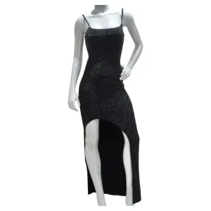 Balmain Slit Black Metallic Maxi Dress