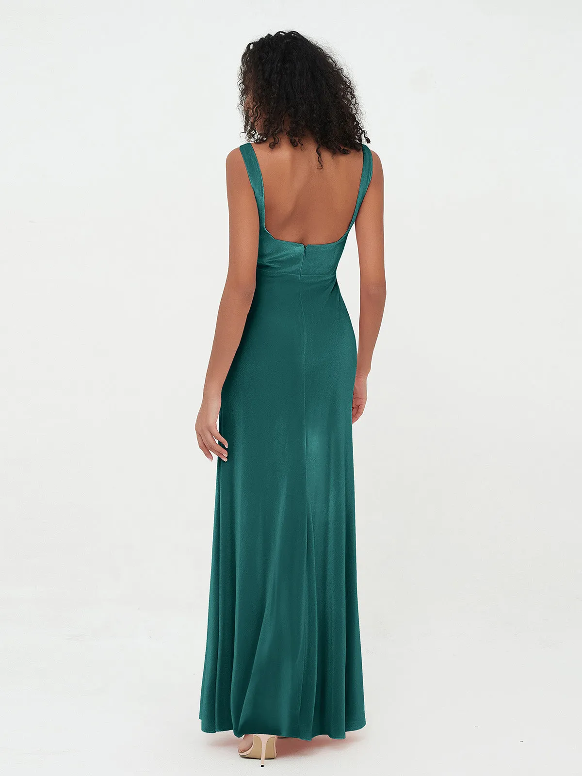 Bateau Neck Mermaid Long Velvet Dresses Peacock Plus Size