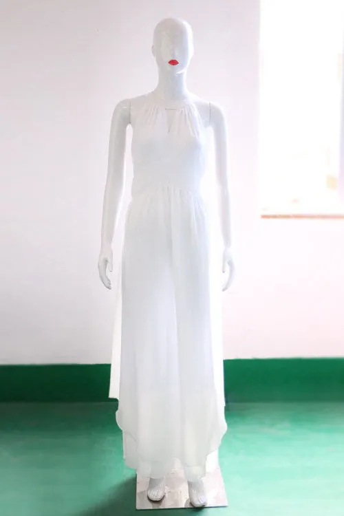 Bear Shoulder Pleated Halter Chiffon Long Irregular Dress