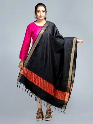 Black Bishnupuri Silk Dupatta