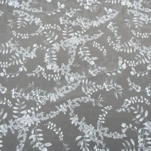 Black Stretch Netting with Floral Design Embroidered Tulle Fabric