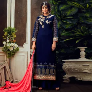 Blue Festive Wear Floral Embroidered Pure Georgette Suit