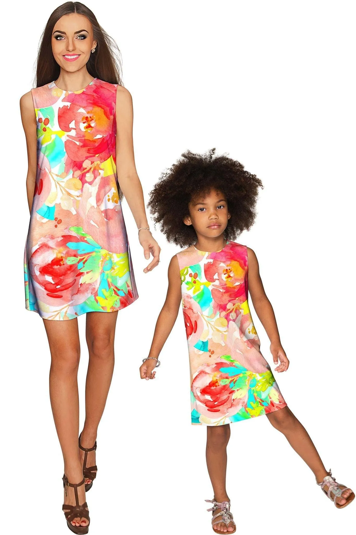 BUY 1 GET 4 FREE! Good Idea Adele Colorful Floral Print Shift Sundress - Girls