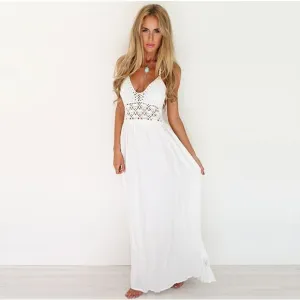 Clearance Fashion Lace Patchwork V-neck Straps Chiffon Long Dress