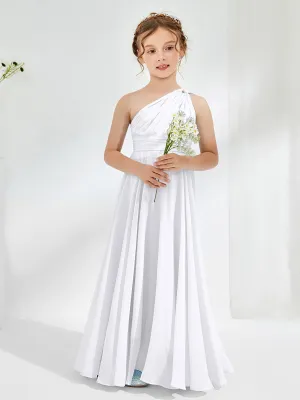 Cute One Shoulder  A-line Junior Bridesmaid Dresses White