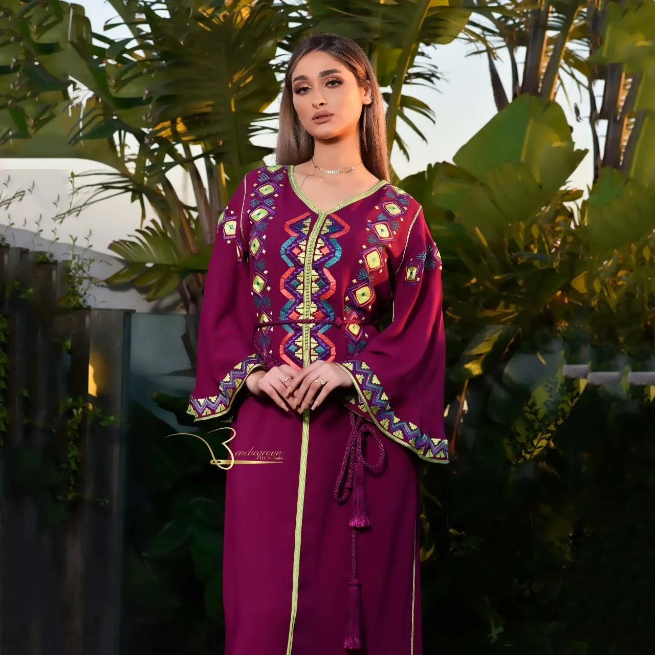 Deep Purple Embroidered Kaftan