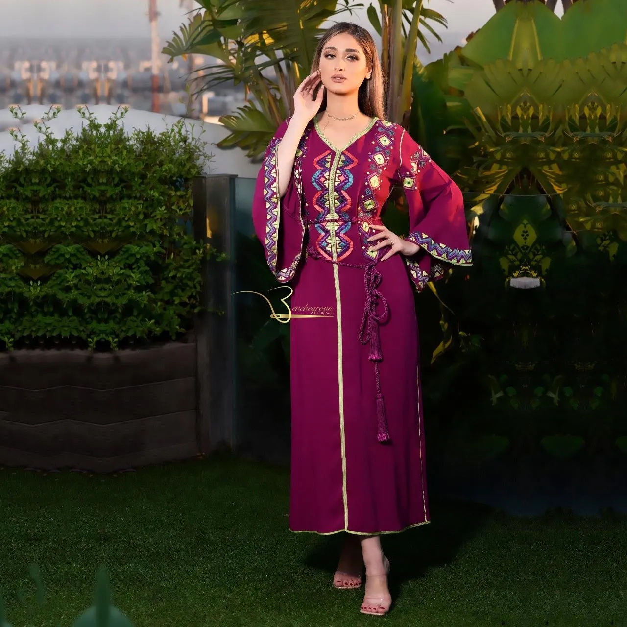 Deep Purple Embroidered Kaftan