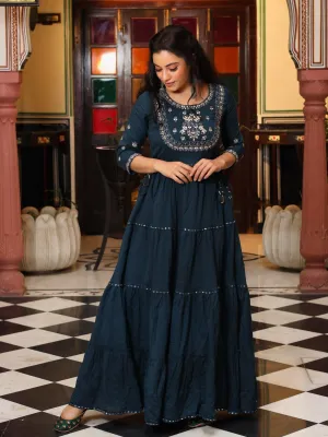 Divena Teal Blue Layered Kurta with Gota Work