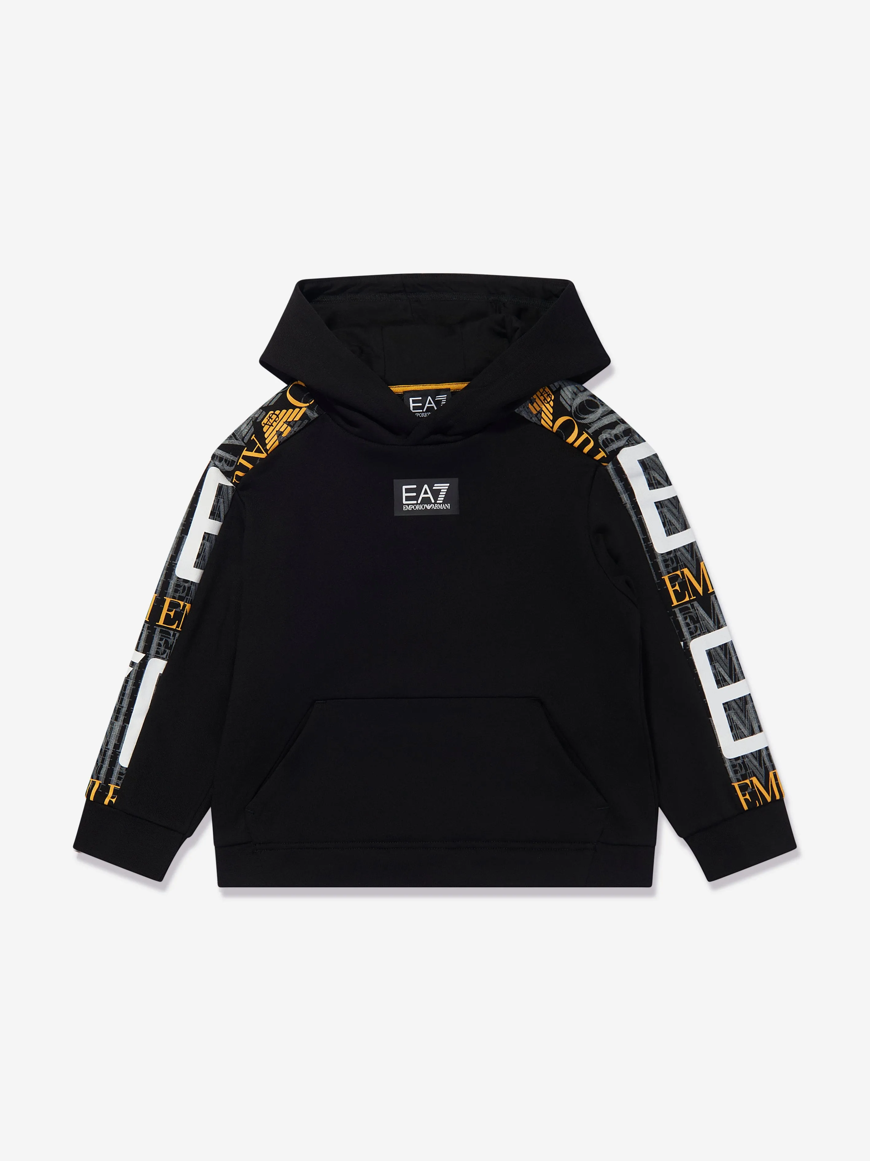 EA7 Emporio Armani Boys Graphic Sleeve Hoodie in Black