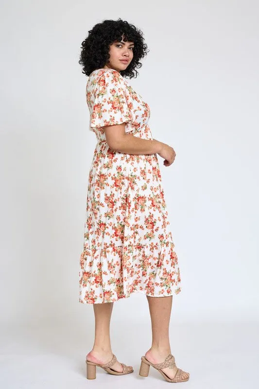 EG FASHION Floral Angel Sleeve Midi Dress