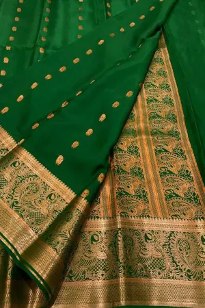 Elegant Green Mysore Handloom Pure Crepe Silk Saree