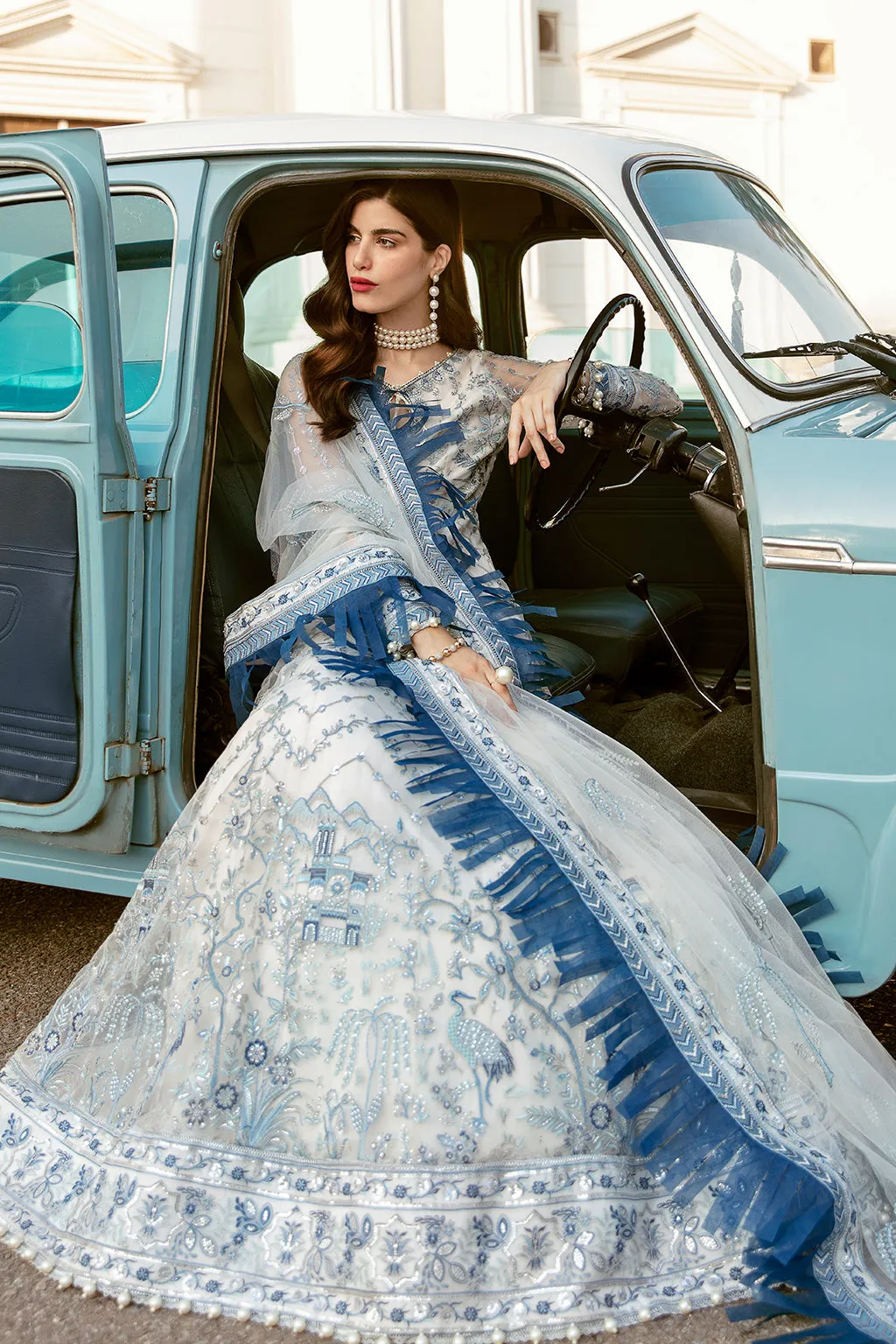 Elegant Pakistani White Dress in Long Style #PF439