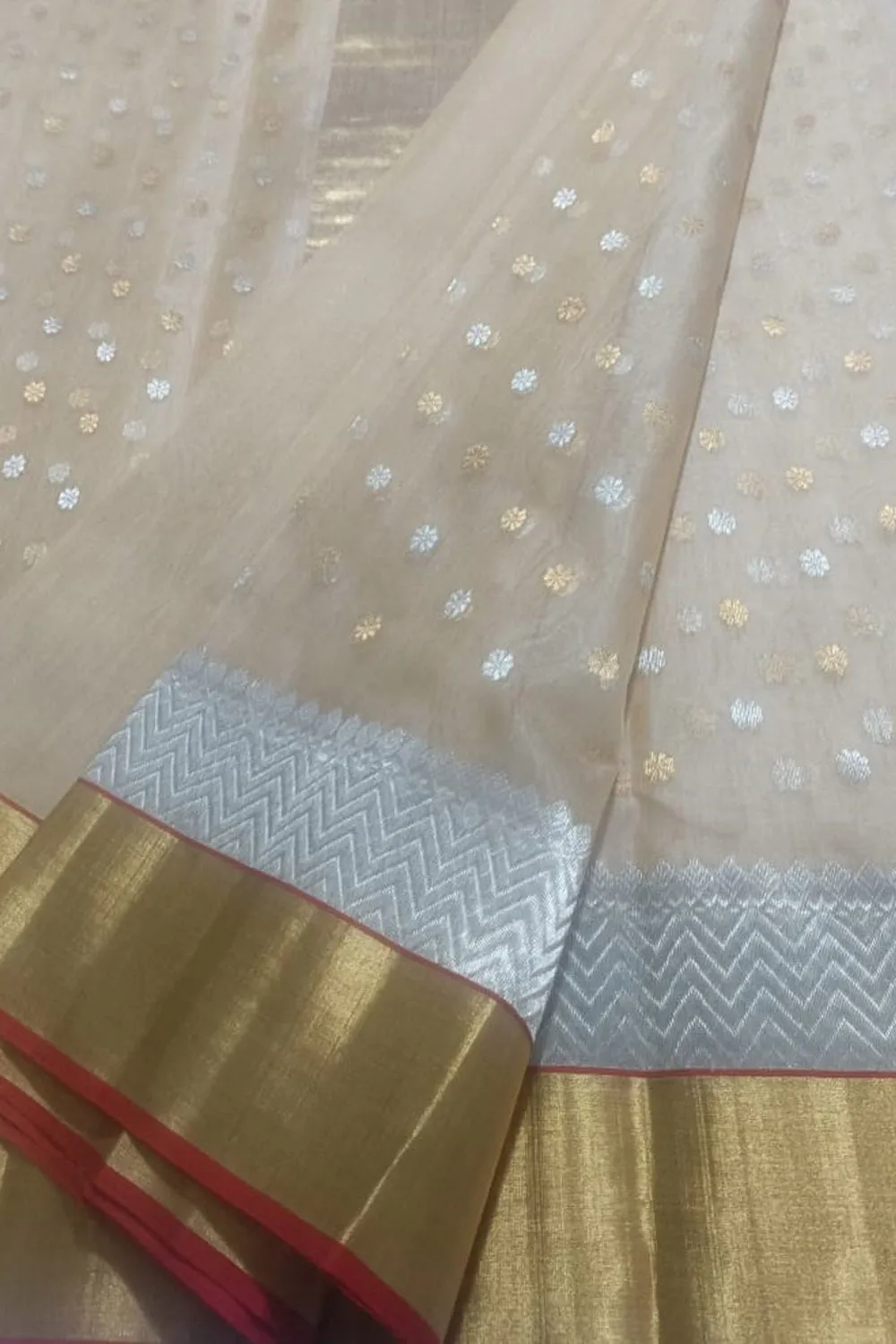 Elegant Pastel Chanderi Handloom Pure Katan Silk Saree