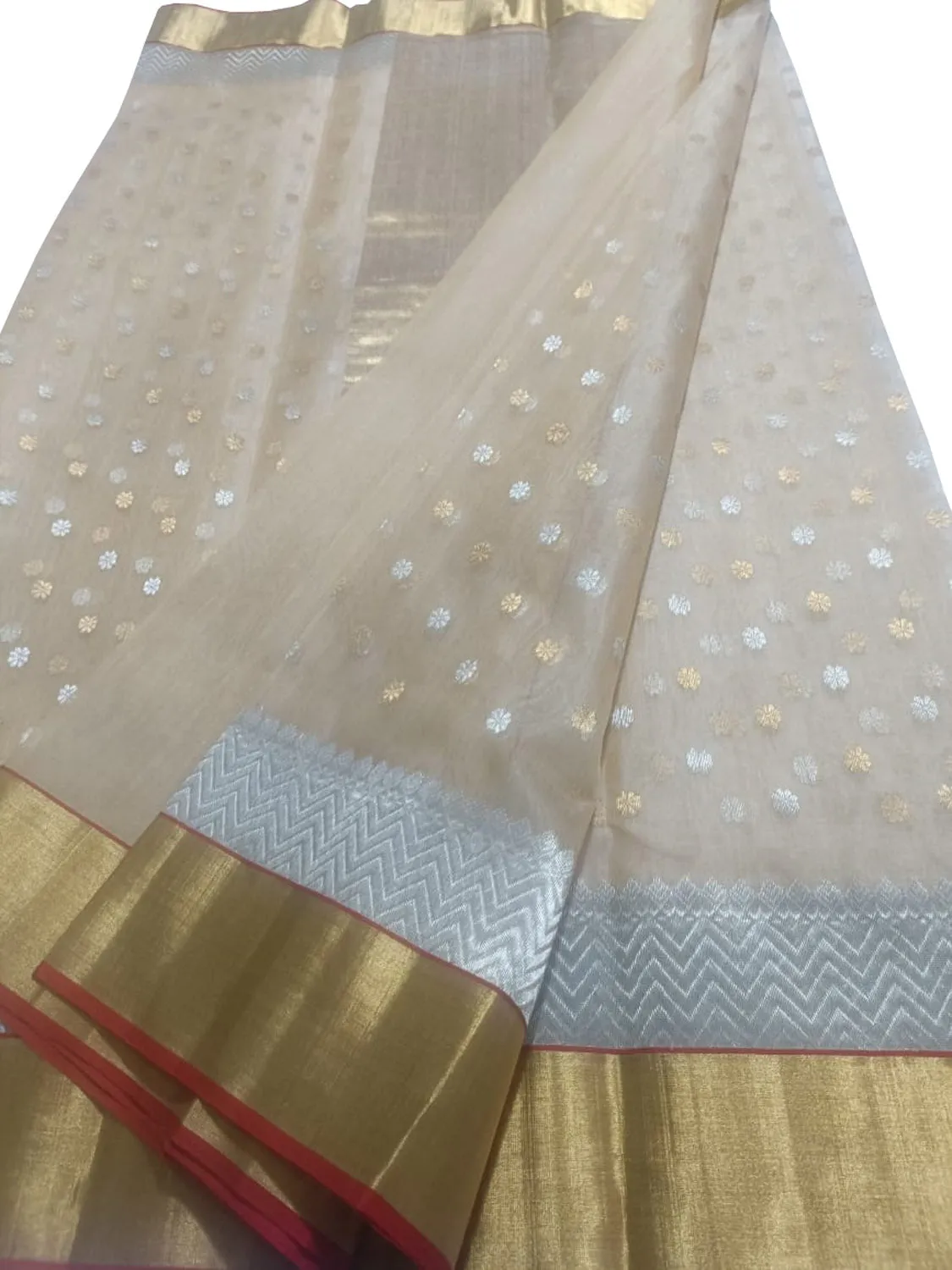 Elegant Pastel Chanderi Handloom Pure Katan Silk Saree