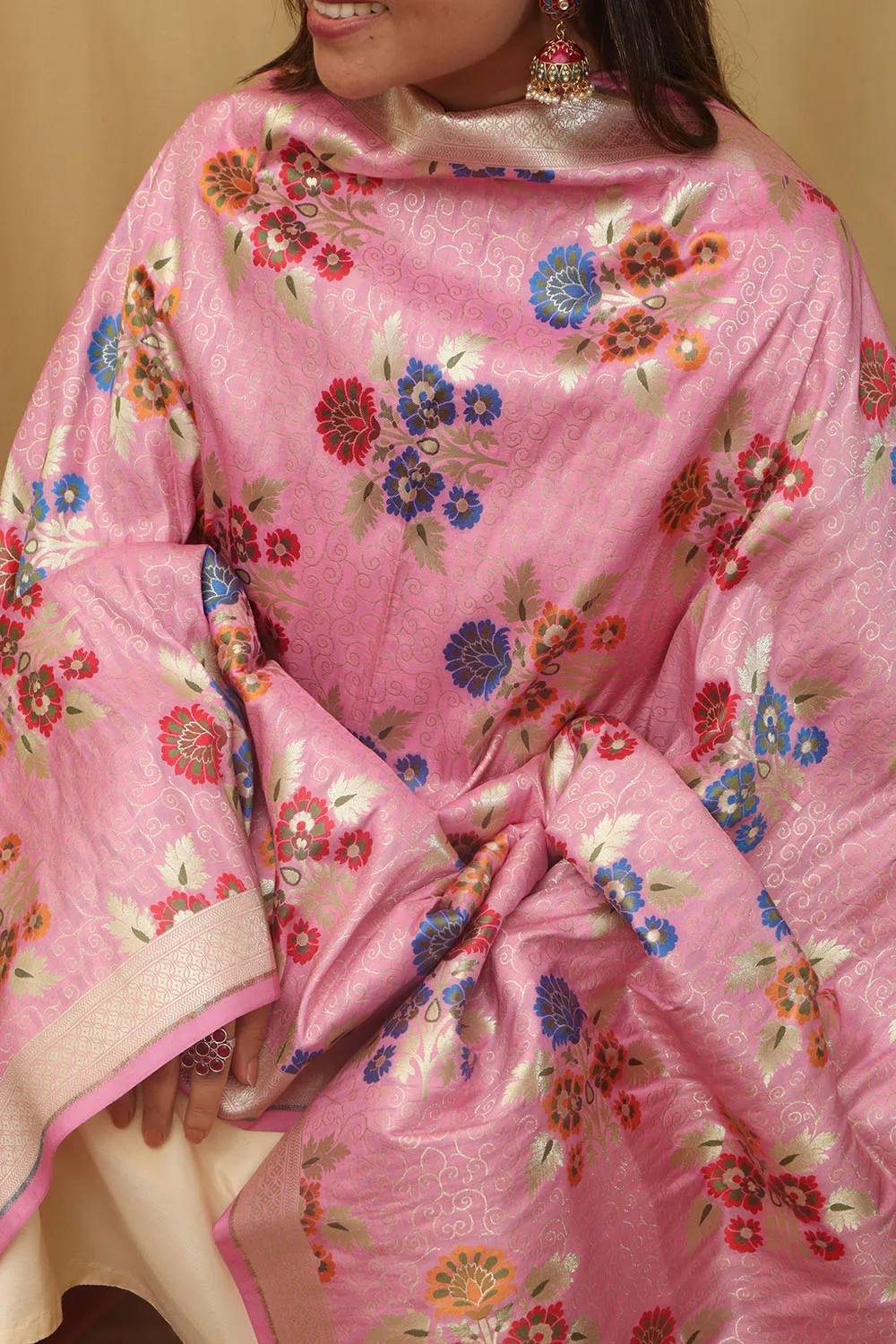 Elegant Pink Banarasi Silk Dupatta