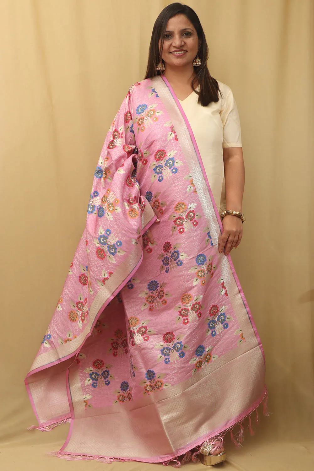 Elegant Pink Banarasi Silk Dupatta