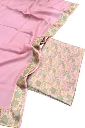 Elegant Pink Banarasi Silk Meenakari Three Piece Unstitched Suit Set