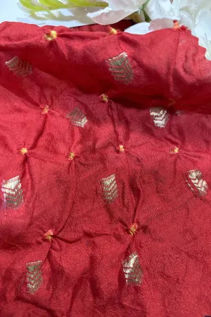 Elegant Red Banarasi Bandhani Handloom Chiniya Silk Fabric ( 2.5 Mtr )