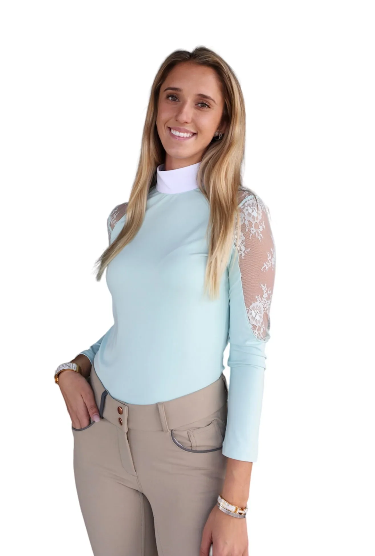 Equisite Lilliana Lace Sleeve Show Shirt