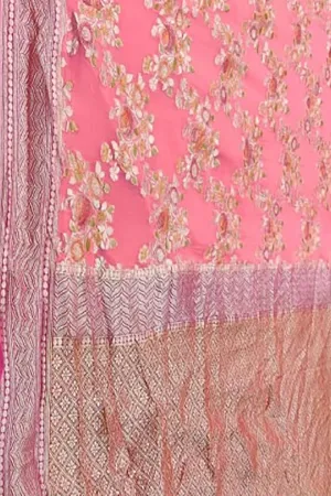 Exquisite Pink Handloom Banarasi Pure Georgette Brush Dye Saree