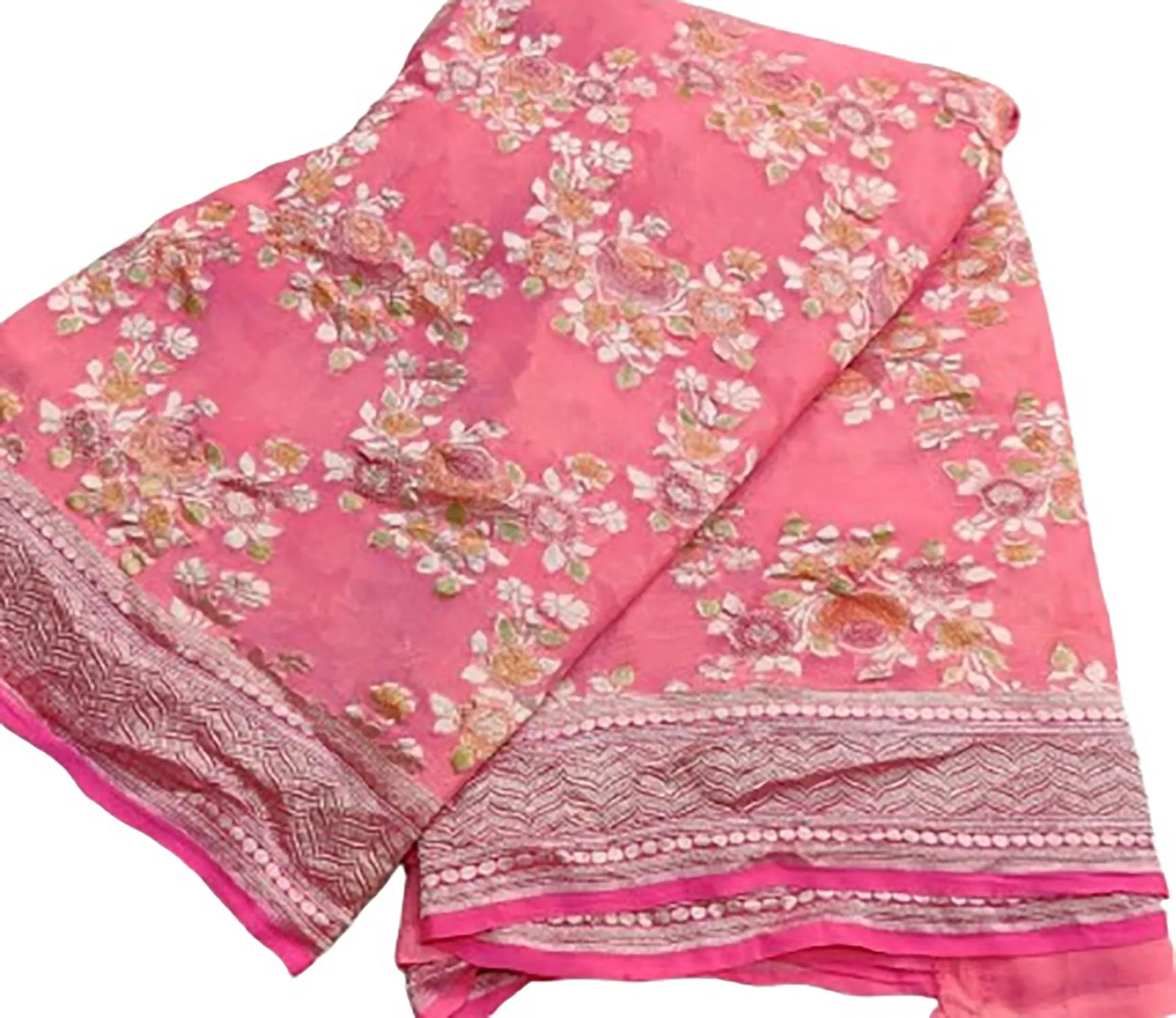 Exquisite Pink Handloom Banarasi Pure Georgette Brush Dye Saree