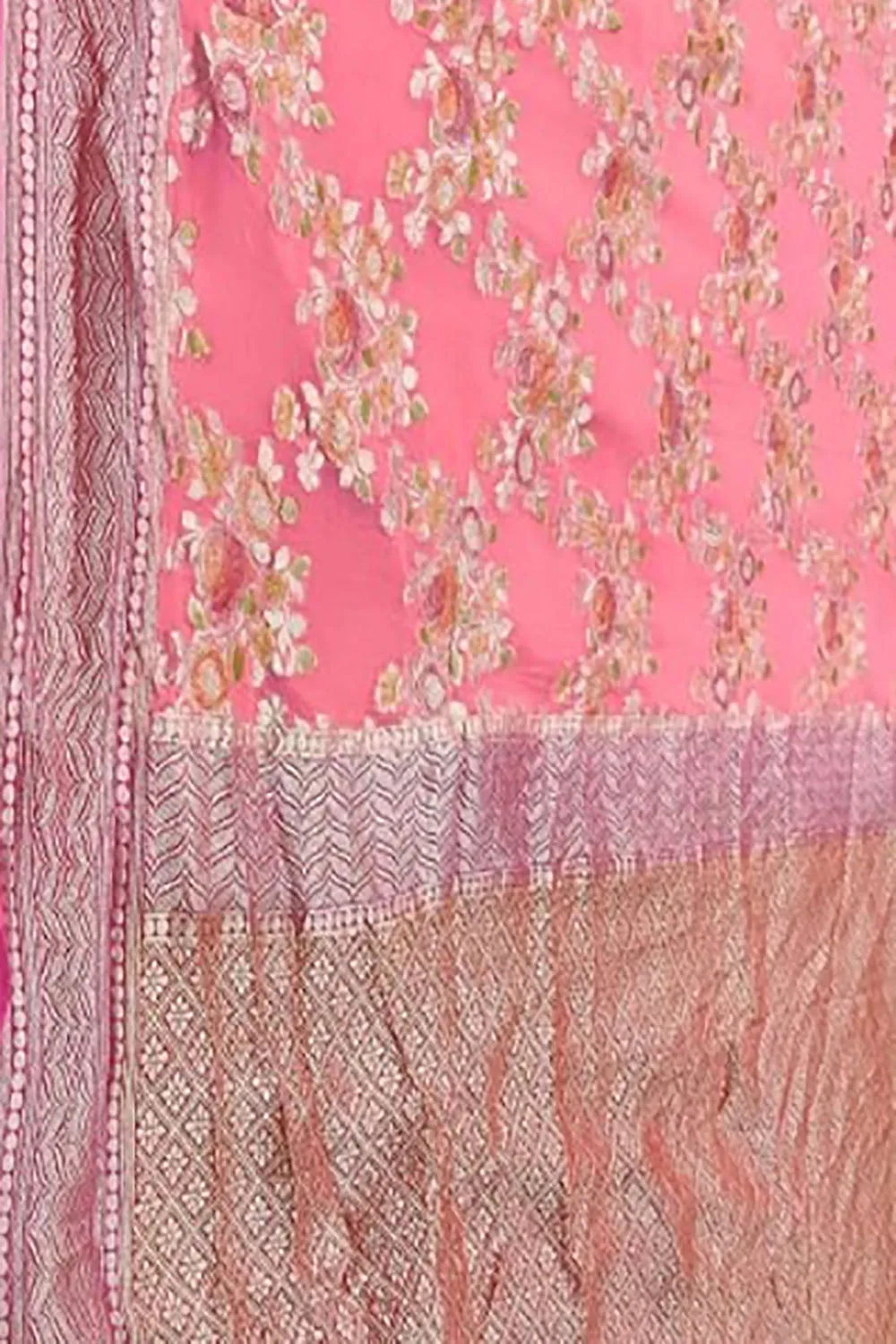 Exquisite Pink Handloom Banarasi Pure Georgette Brush Dye Saree