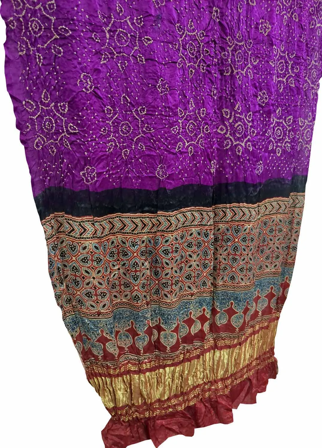 Exquisite Purple Bandhani Ajrakh Gajji Silk Dupatta