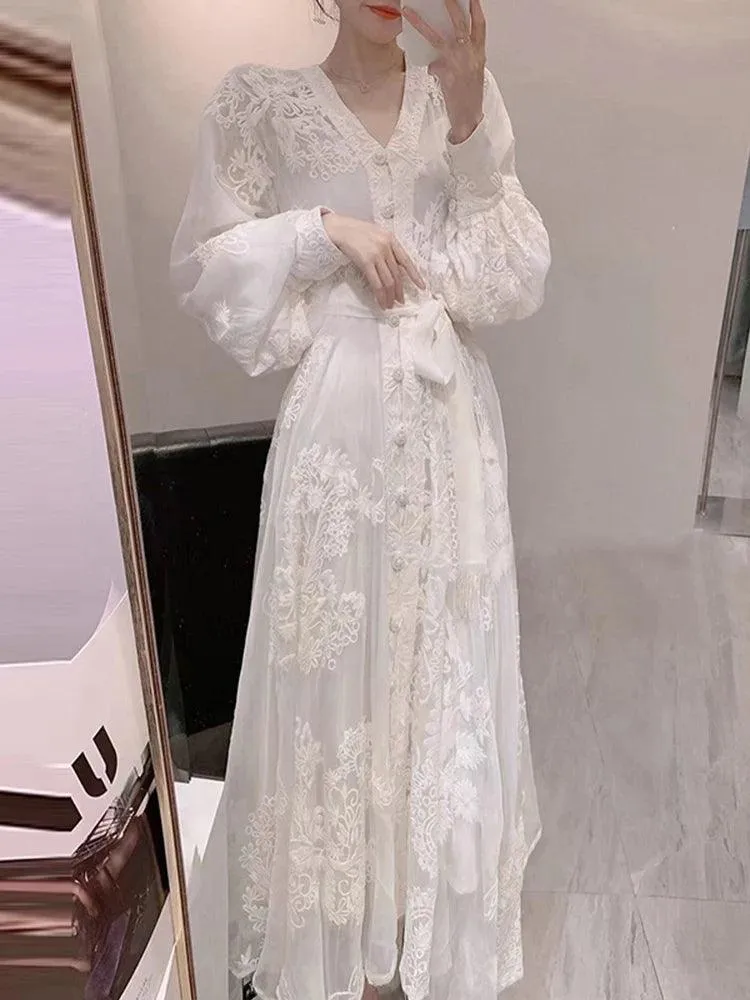 Fairy Style V-Neck Embroidered Dress