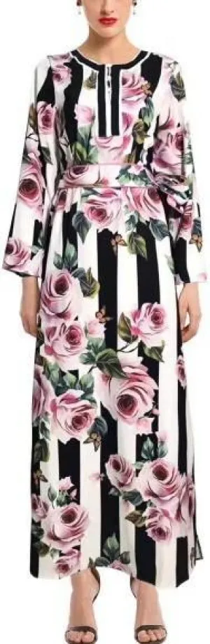 Floral & Stripe Printed Kaftan Dress