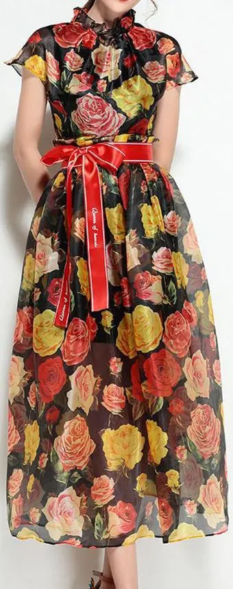 Floral Printed High-Neck Dress