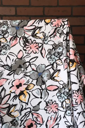 Floral Sketches on White 100% Cotton Jersey