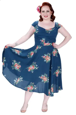 Flower Bouquet Teal Sweet Heart Dress