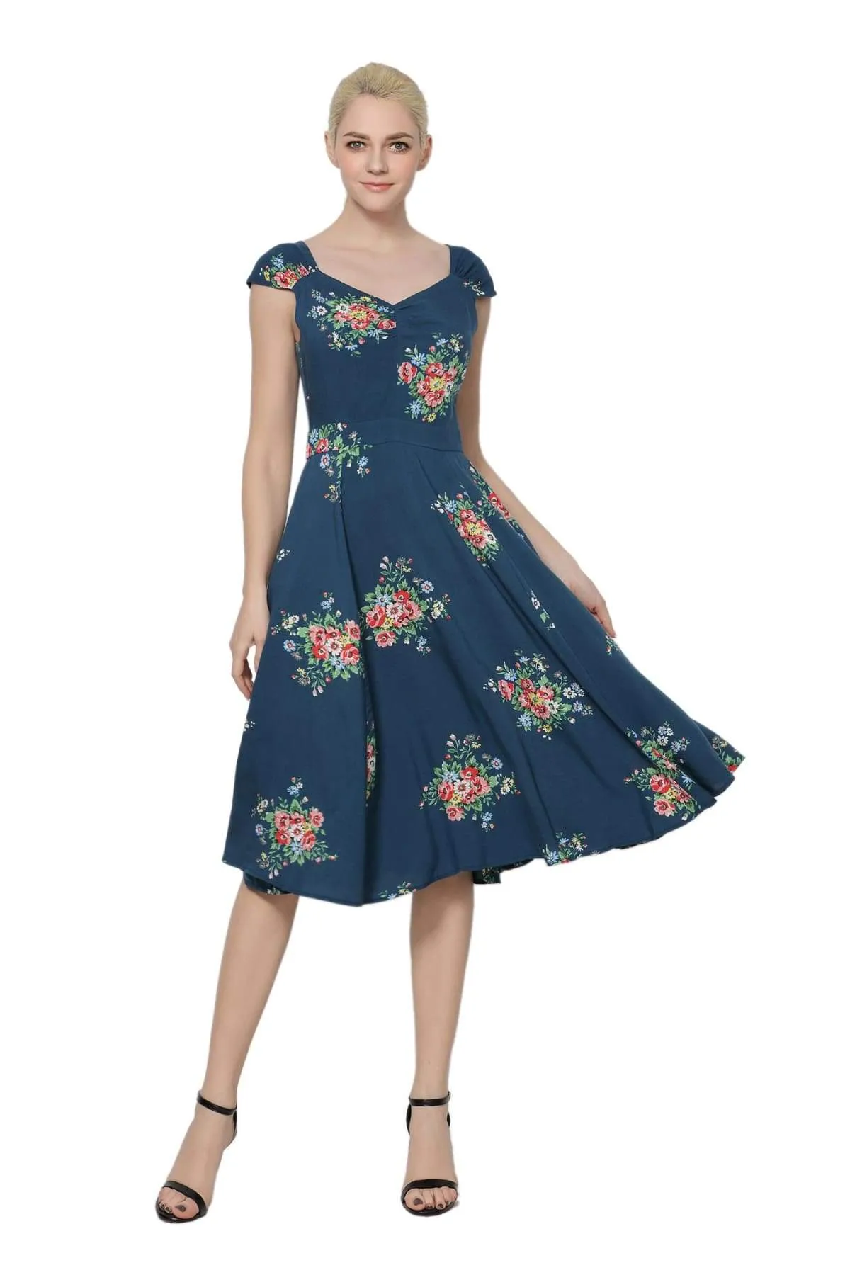 Flower Bouquet Teal Sweet Heart Dress