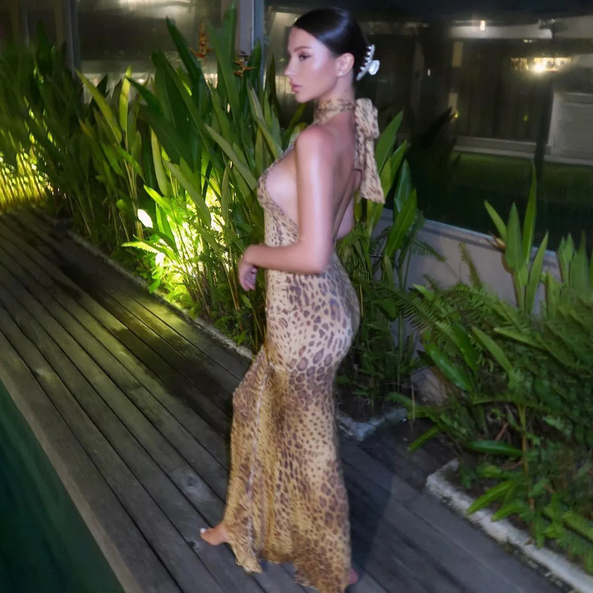 Flytonn-Christmas Outfits New Year's Eve Dress Night Out Club Dresses cute winter outfits Savannah Leopard Print Halter Dress