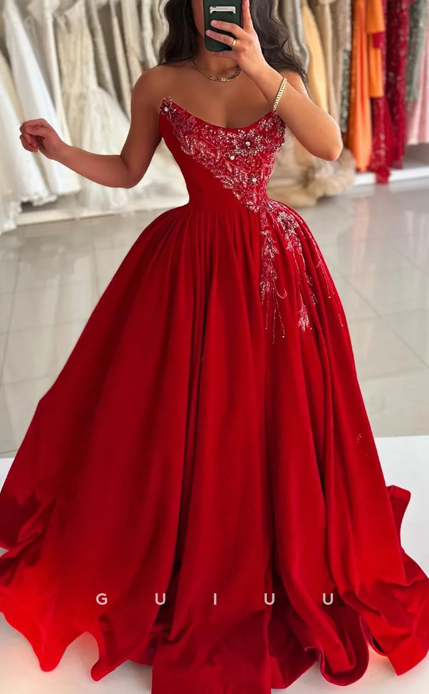 G3426 - Classic & Timeless A-Line Strapless Beaded Draped Floor-Length Long Ballgown Dress