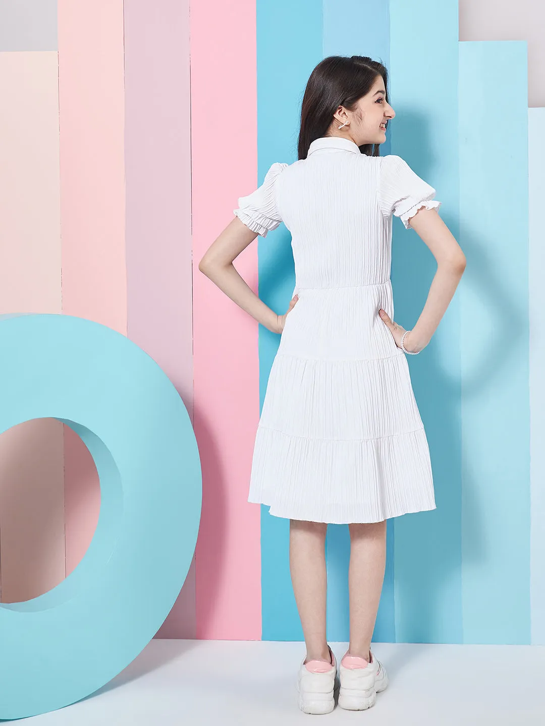 Girls Puff Sleeves Fit Flare Dress - PS Peaches