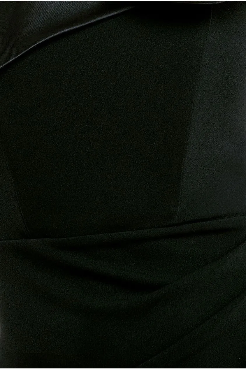 Goddiva Satin Corsage Scuba Crepe Maxi Dress - Black