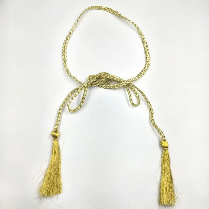 Golden Braided Cotton Cord Rope Waist Belt With Tassel