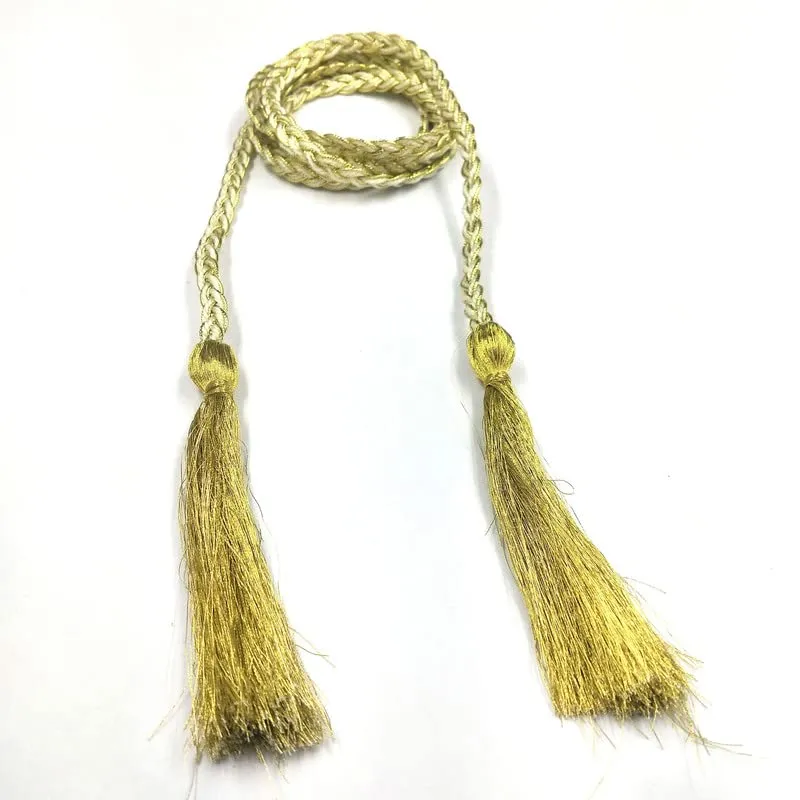 Golden Braided Cotton Cord Rope Waist Belt With Tassel