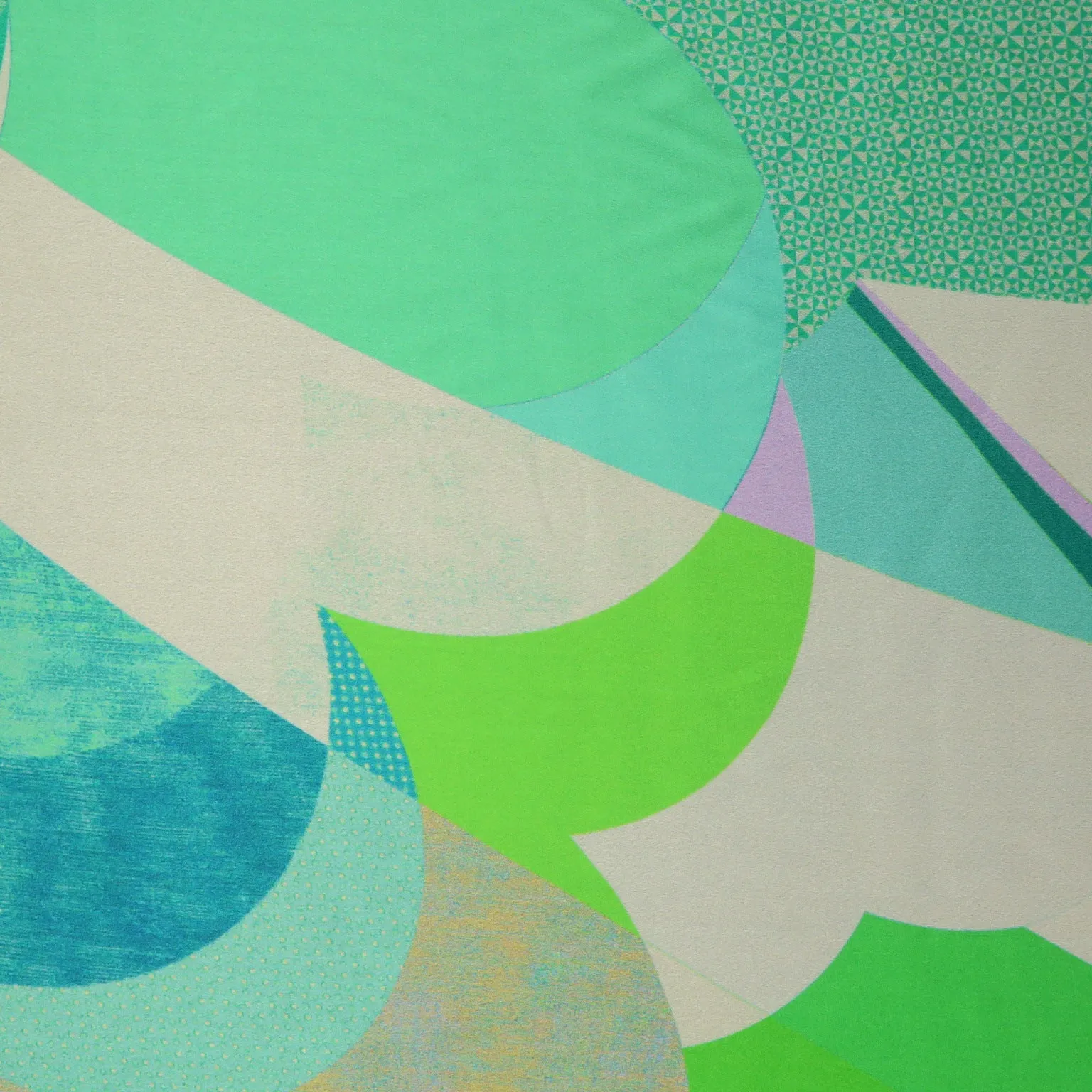Green, Teal and Purple Abstract Circles Printed Silk Charmeuse Fabric