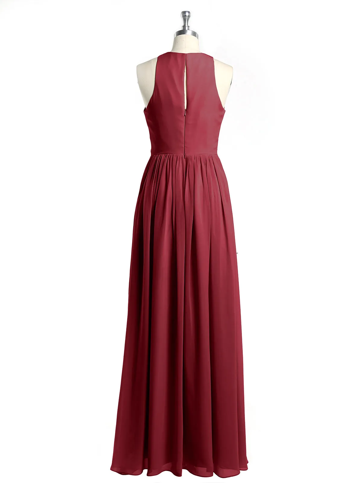 Halter Chiffon Simple Dress with Slit Burgundy Plus Size