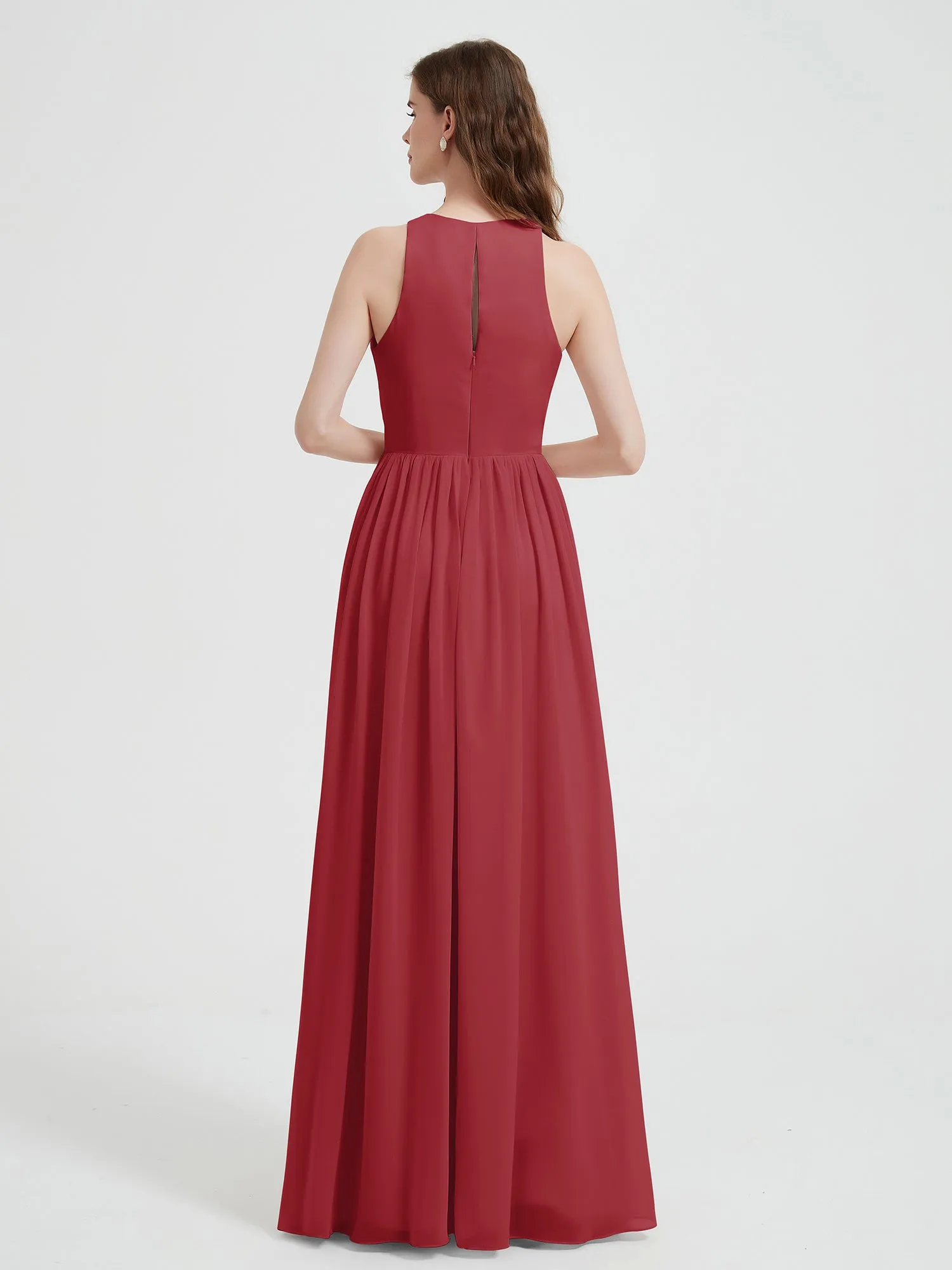 Halter Chiffon Simple Dress with Slit Burgundy Plus Size
